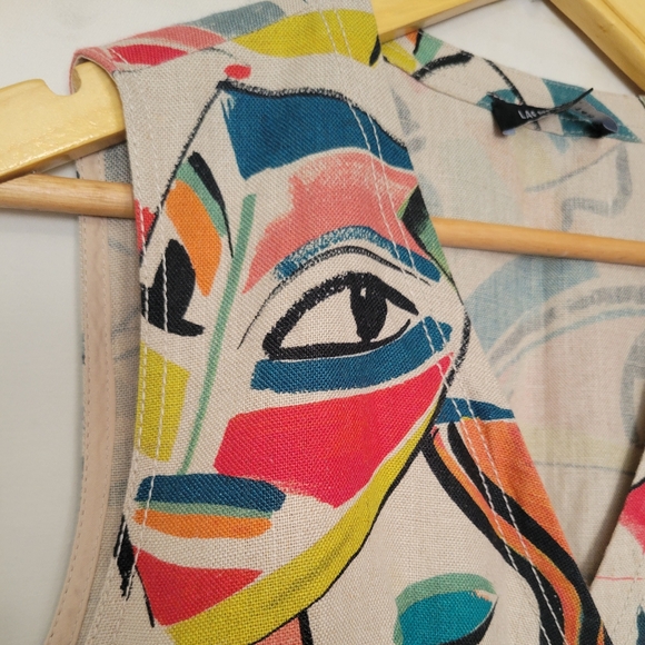 Lafayette 148 New York Pammie Abstract Linen Wrap Dress Size 10 - Picture 9 of 13